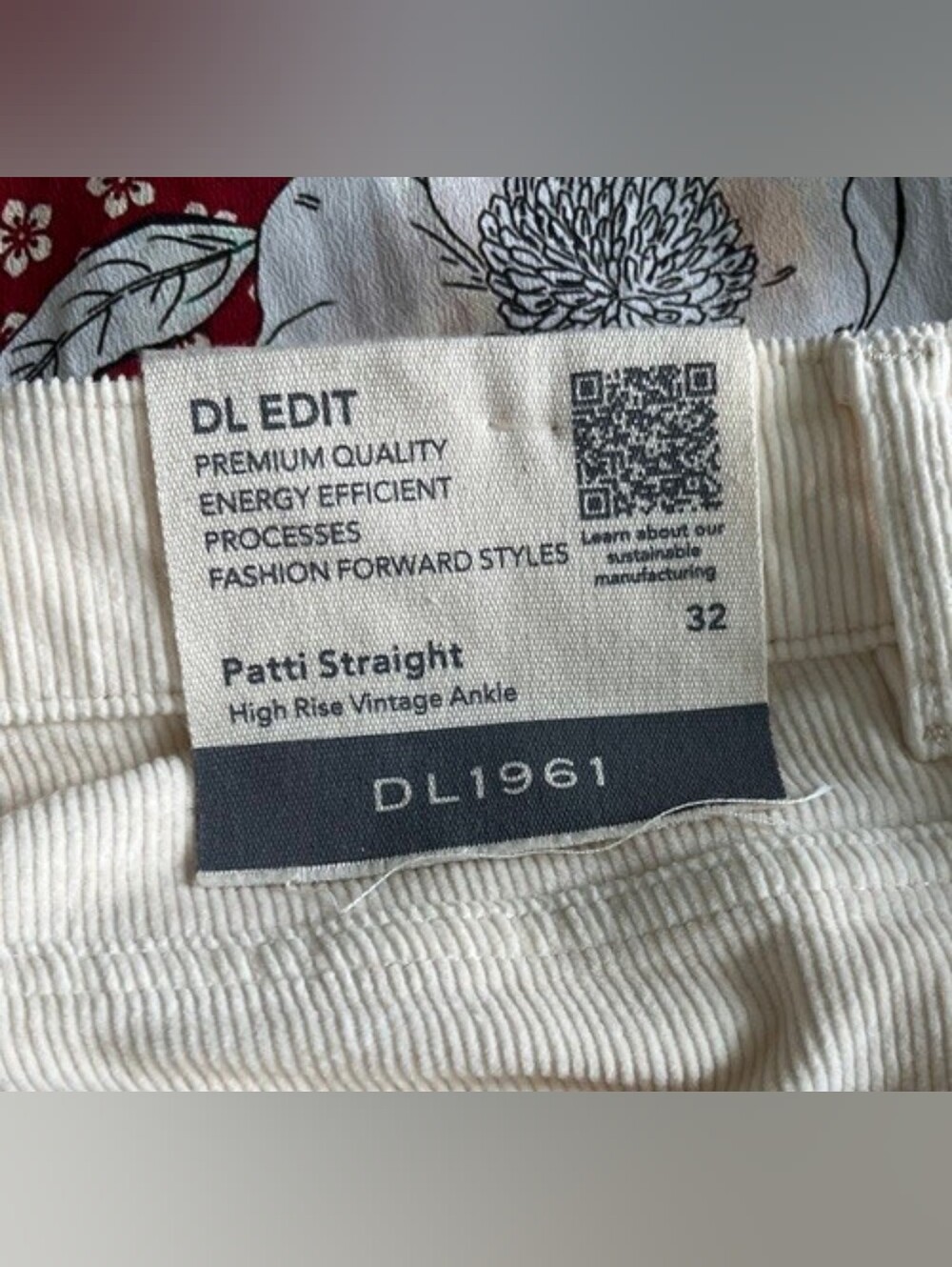 DL1961 Patti Straight Leg Corduroy High Rise Vintage Style Ankle Size 32 NWT - Picture 13 of 16